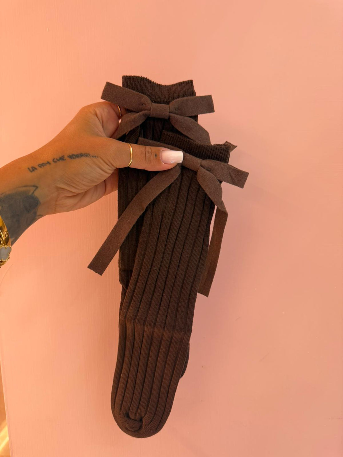 Calzini A Coste Fiocco Unico Marrone ♥