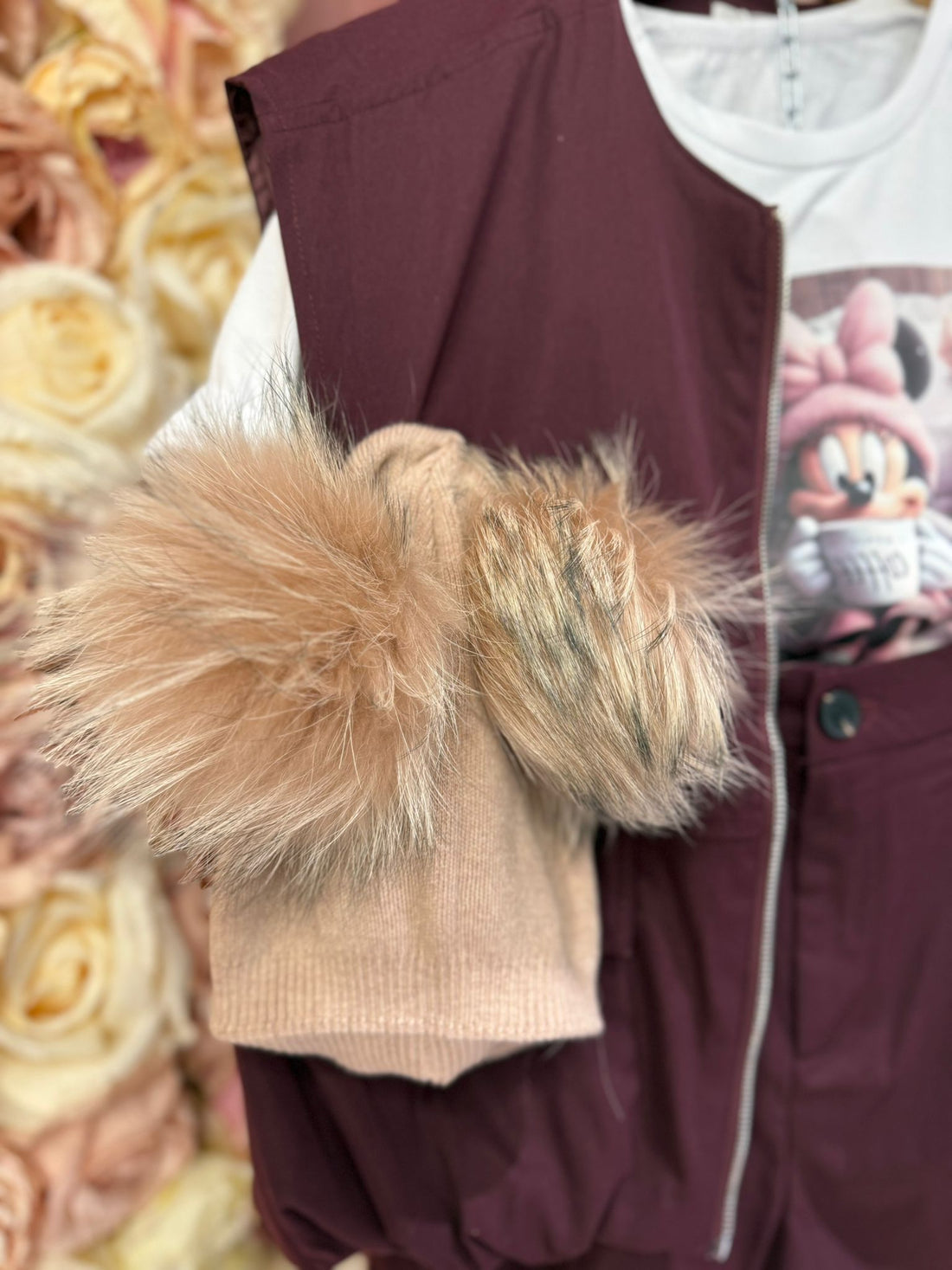 Cappellino Doppio Pon Pon Cipria ♥