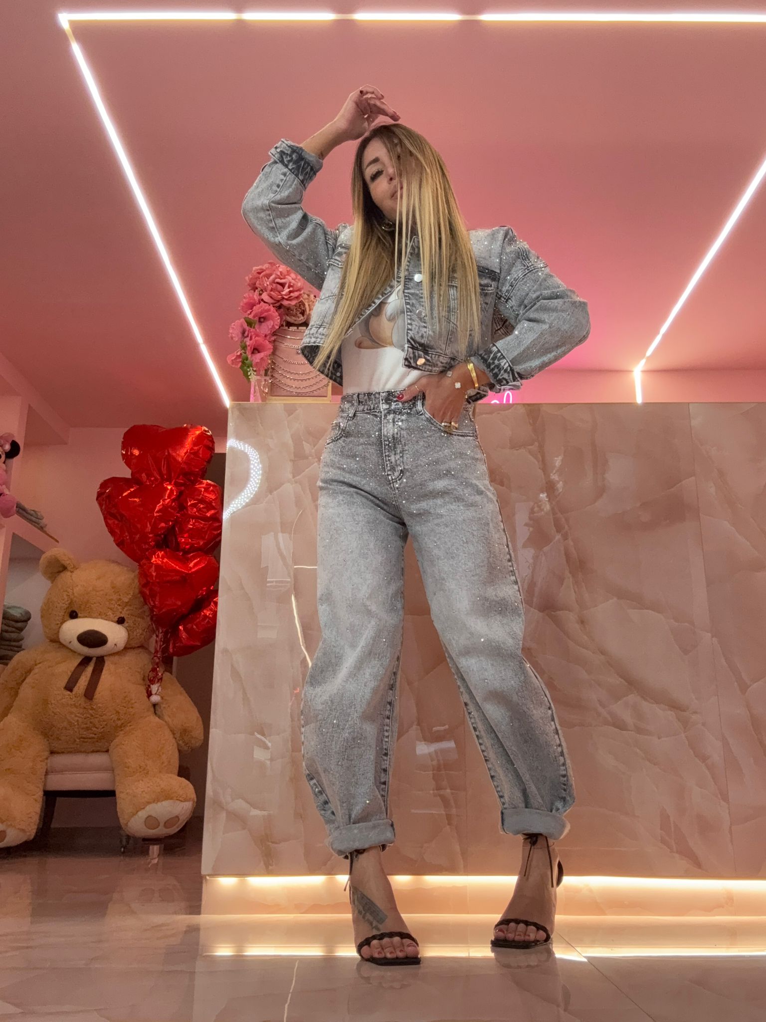 Jeans Soft Light Glitter Grigio ♥