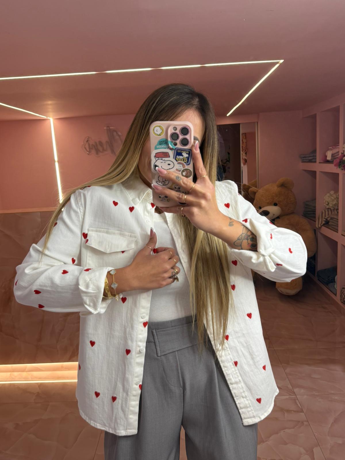 Camicia in Jeans Bianca Cuoricini ♥