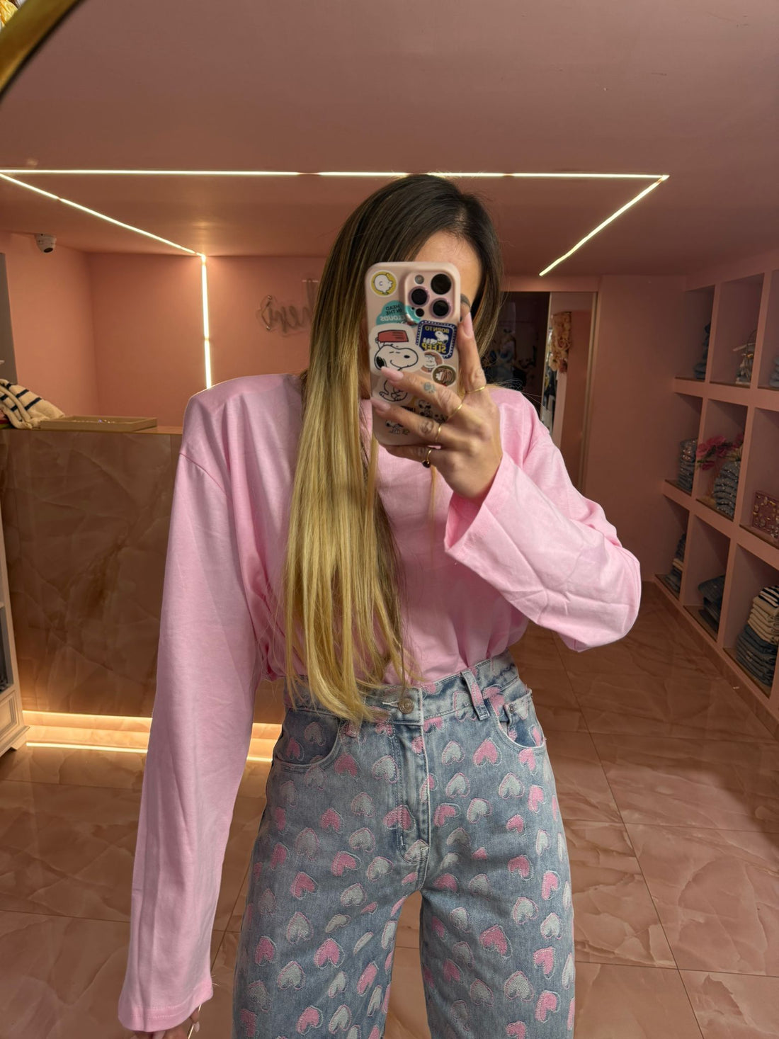 Maglia Lunga Manica Spallina Rosa ♥