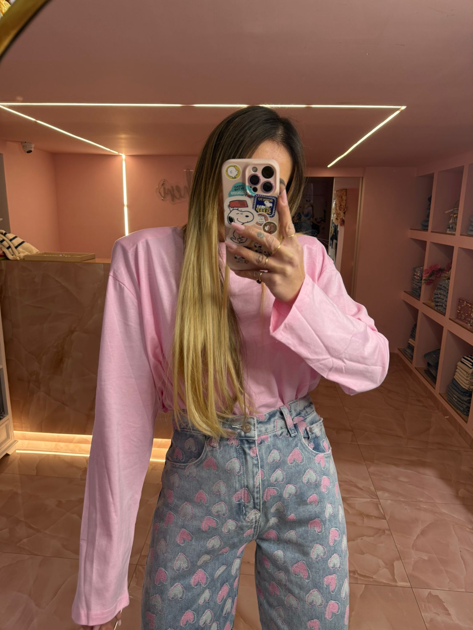 Maglia Lunga Manica Spallina Rosa ♥