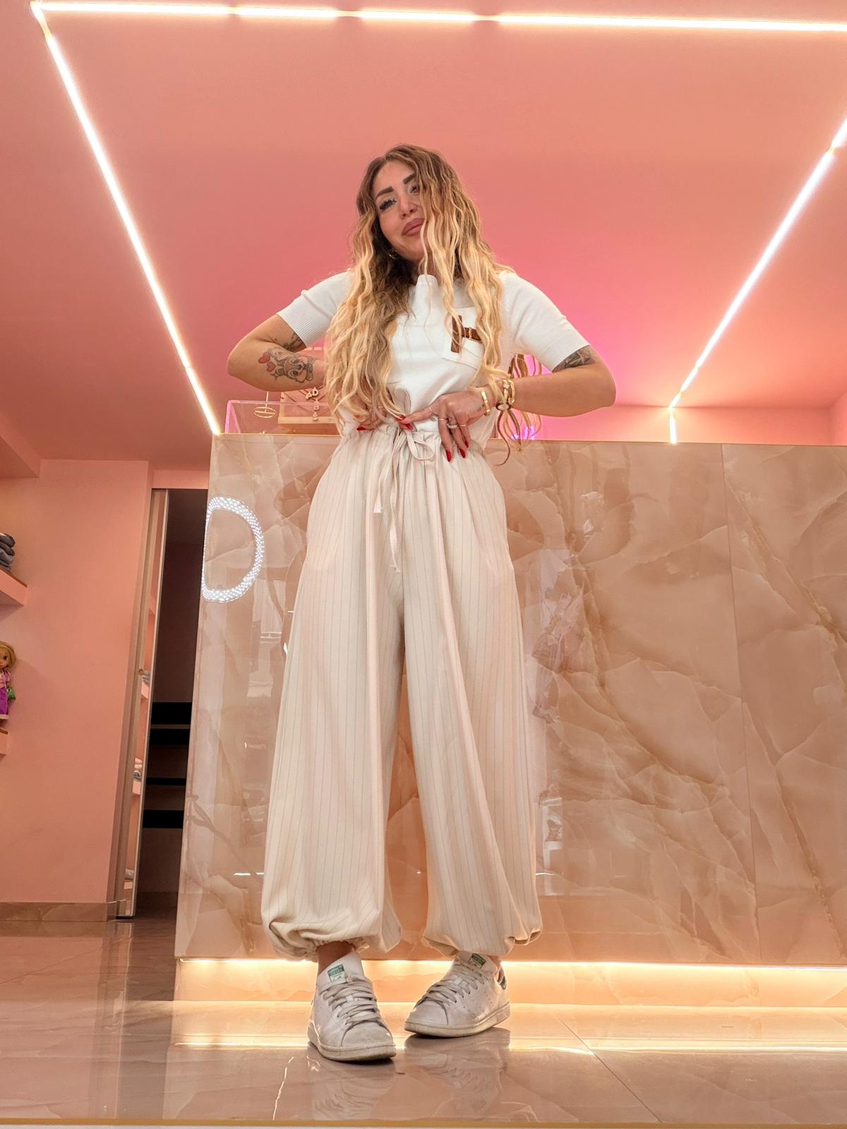 Pantaloni Gessati Balloon Classici Beige ★