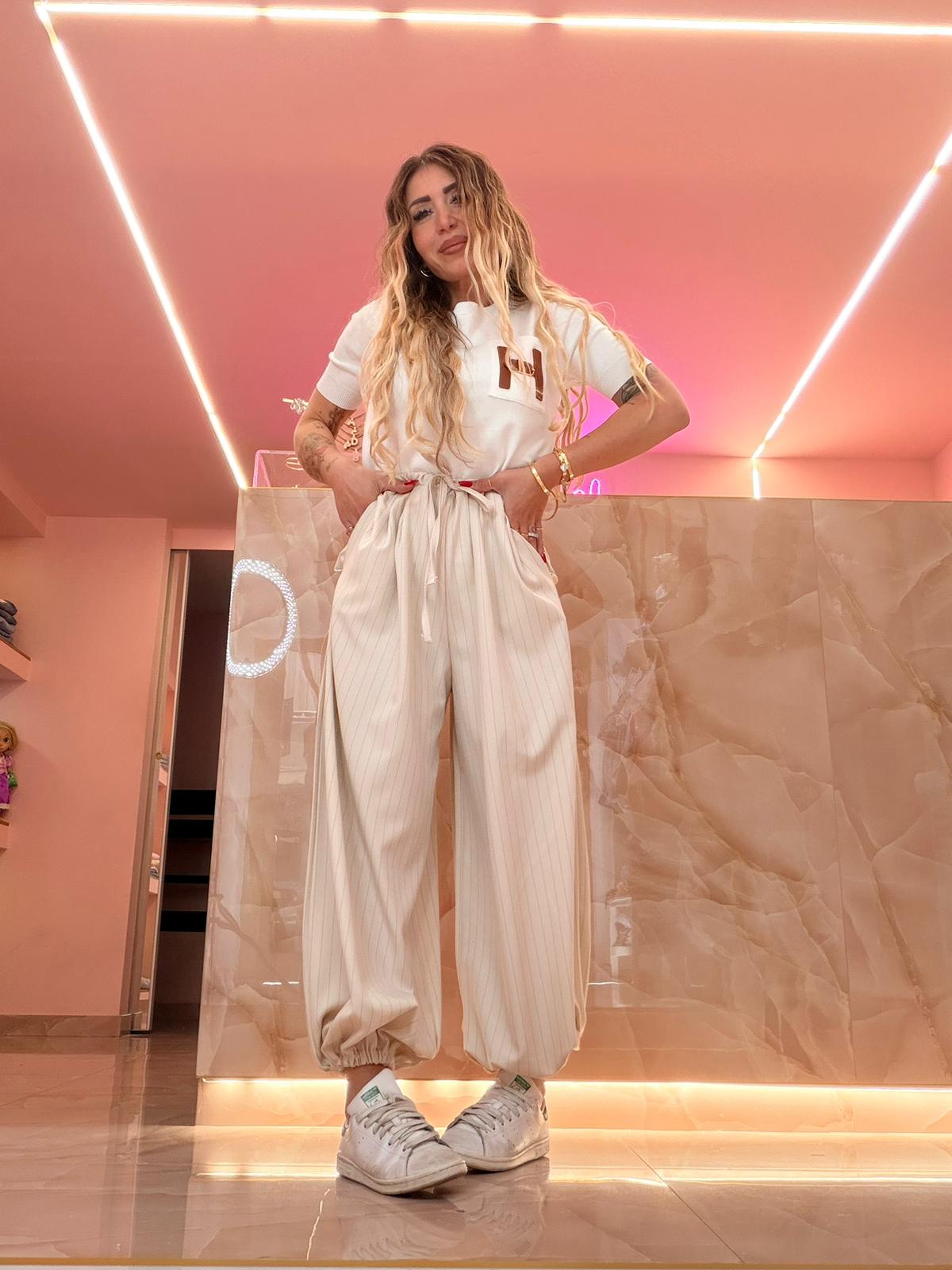 Pantaloni Gessati Balloon Classici Beige ★