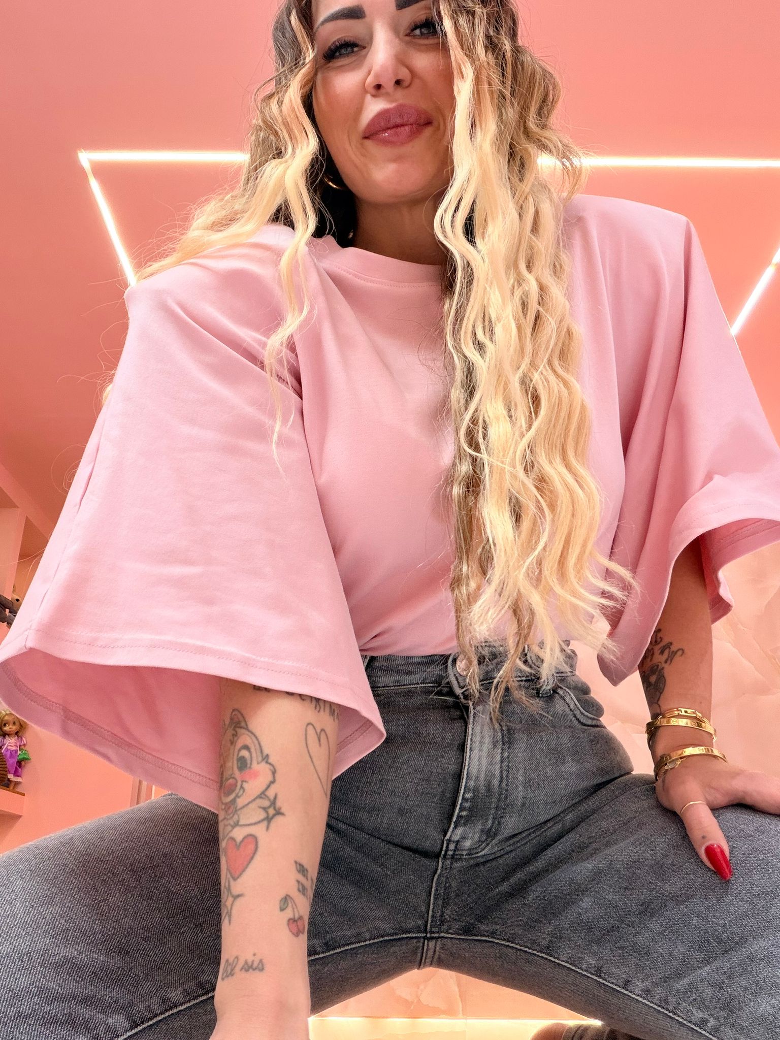 Shirt Maxi Spallina TreQuarti Rosa ♥