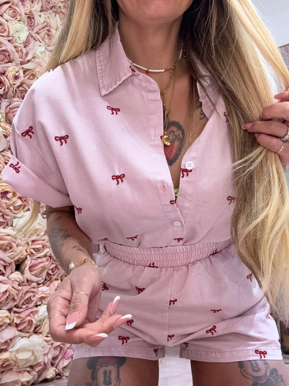 Set Fiocchetti In Gamba Denim Rosa ♥