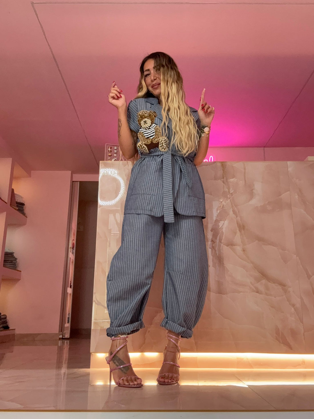 Coordinato Teddy Gessato Blu ♥