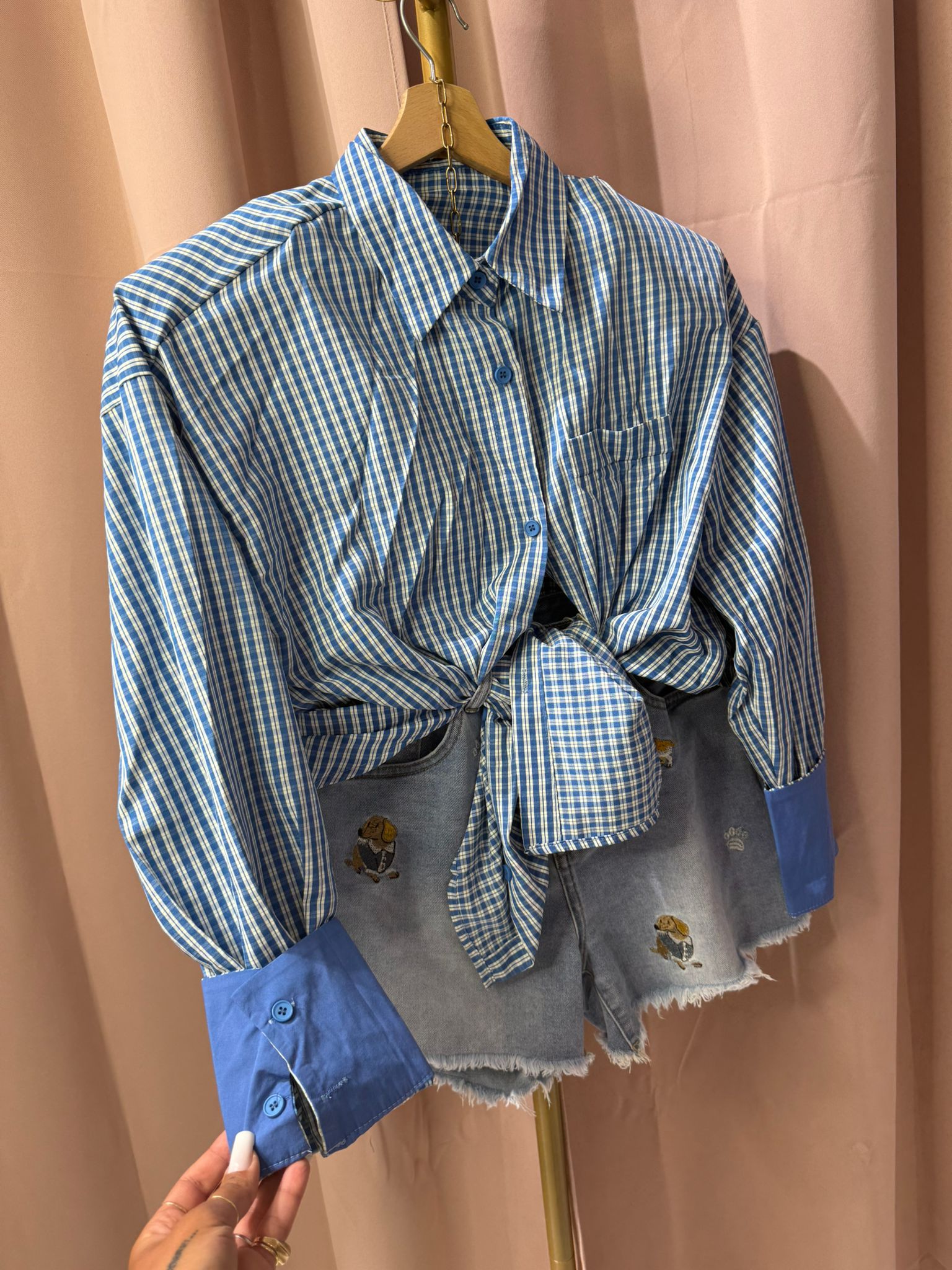CAMICIA QUADRETTI CELESTE SALDI!