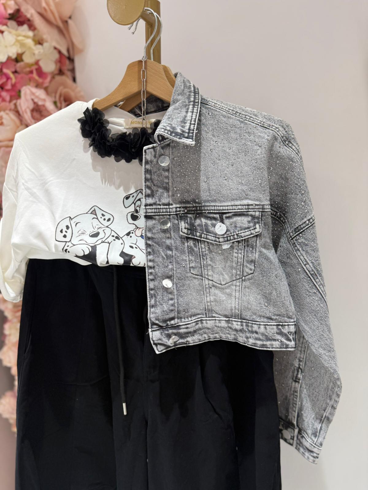 GIACCA CROP GLITTER GRIGIA