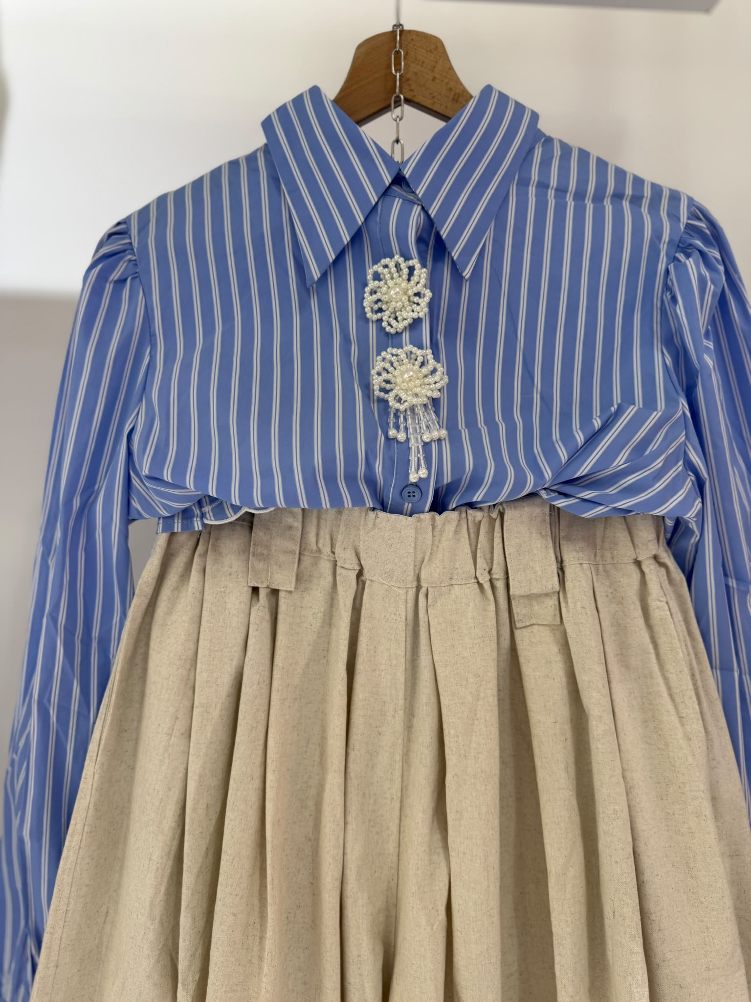 CAMICIA MILLE RIGHE BOTTONI PERLE SALDI!