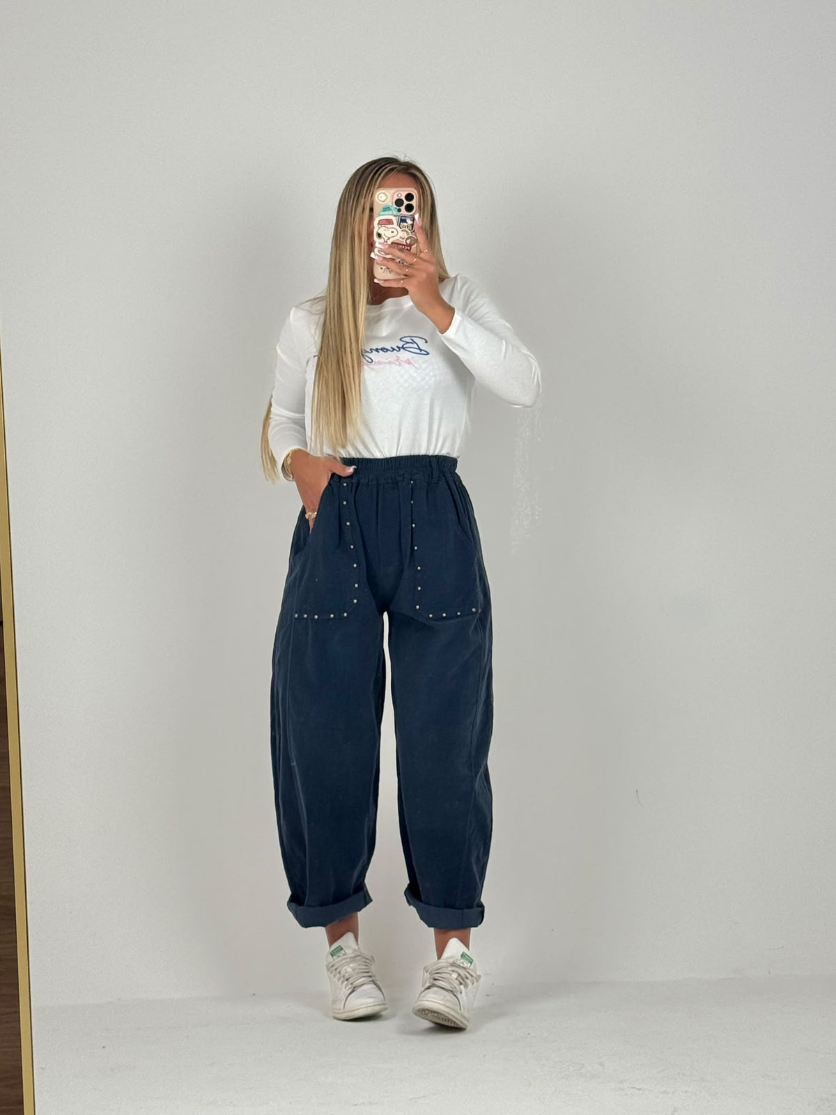 Pantalone Velluto Borchiette Blu ♥