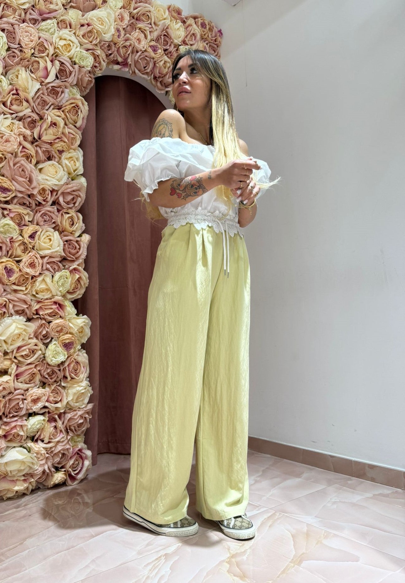 Pantalone Bustino Pizzo In Giallo ♥