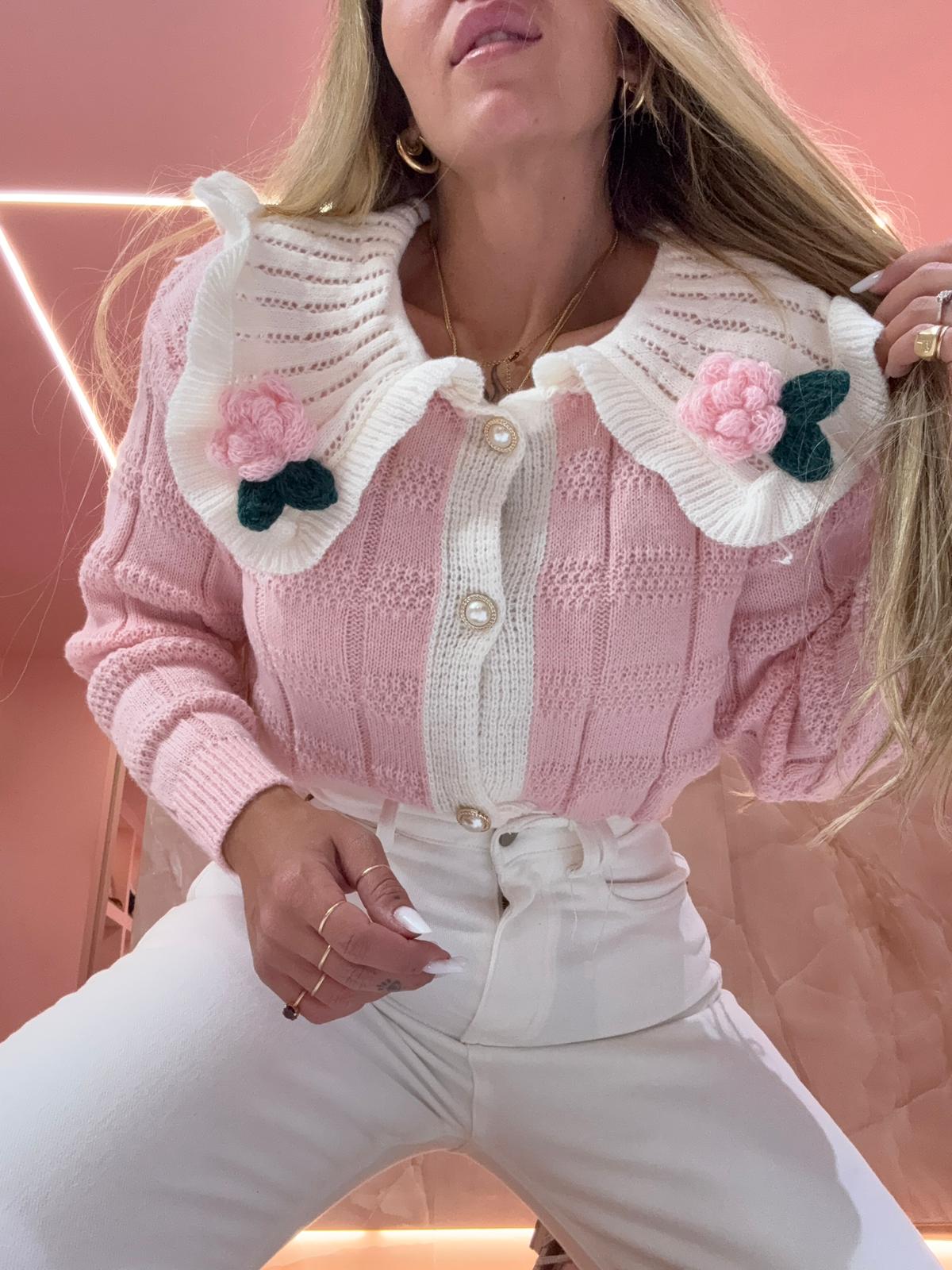 Maglioncino Cardigan Collettone Rosa ♥