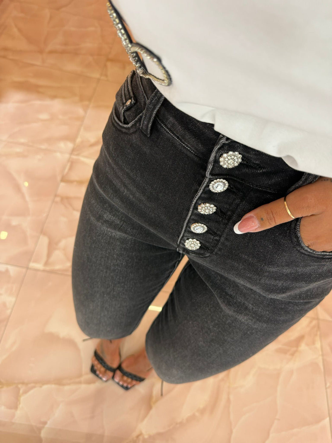 Denim Slavato Bottoni Gioiello ♥