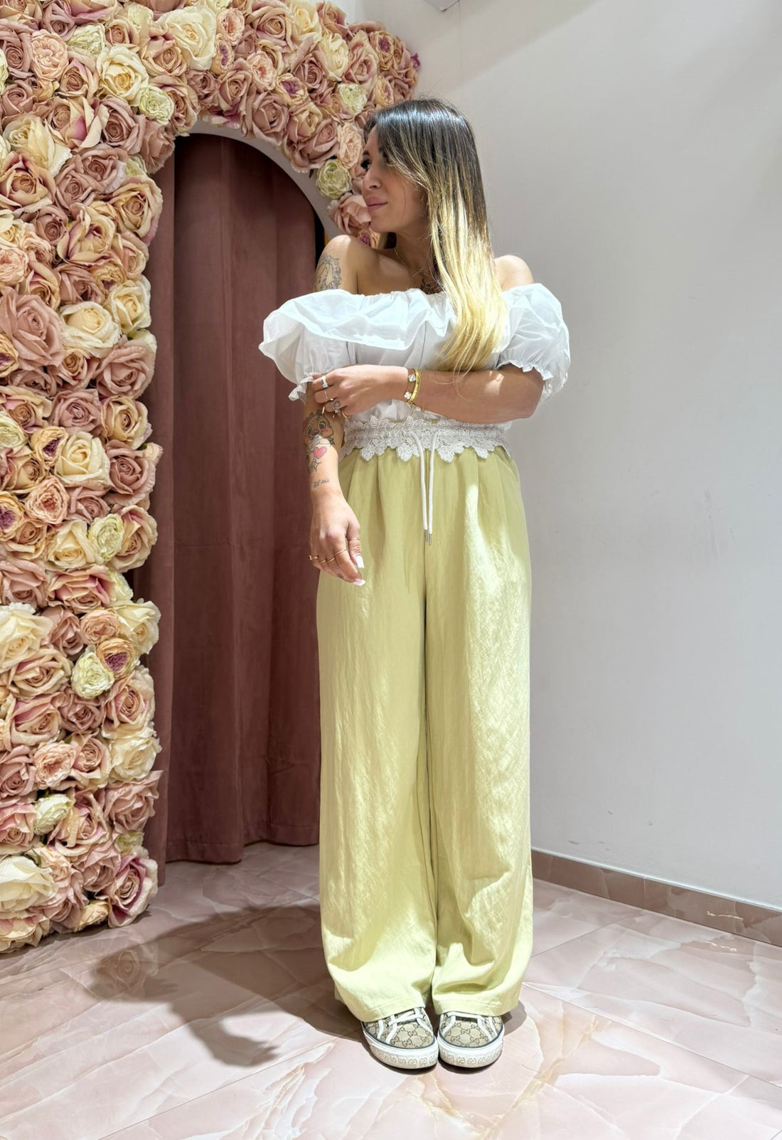 Pantalone Bustino Pizzo In Giallo ♥