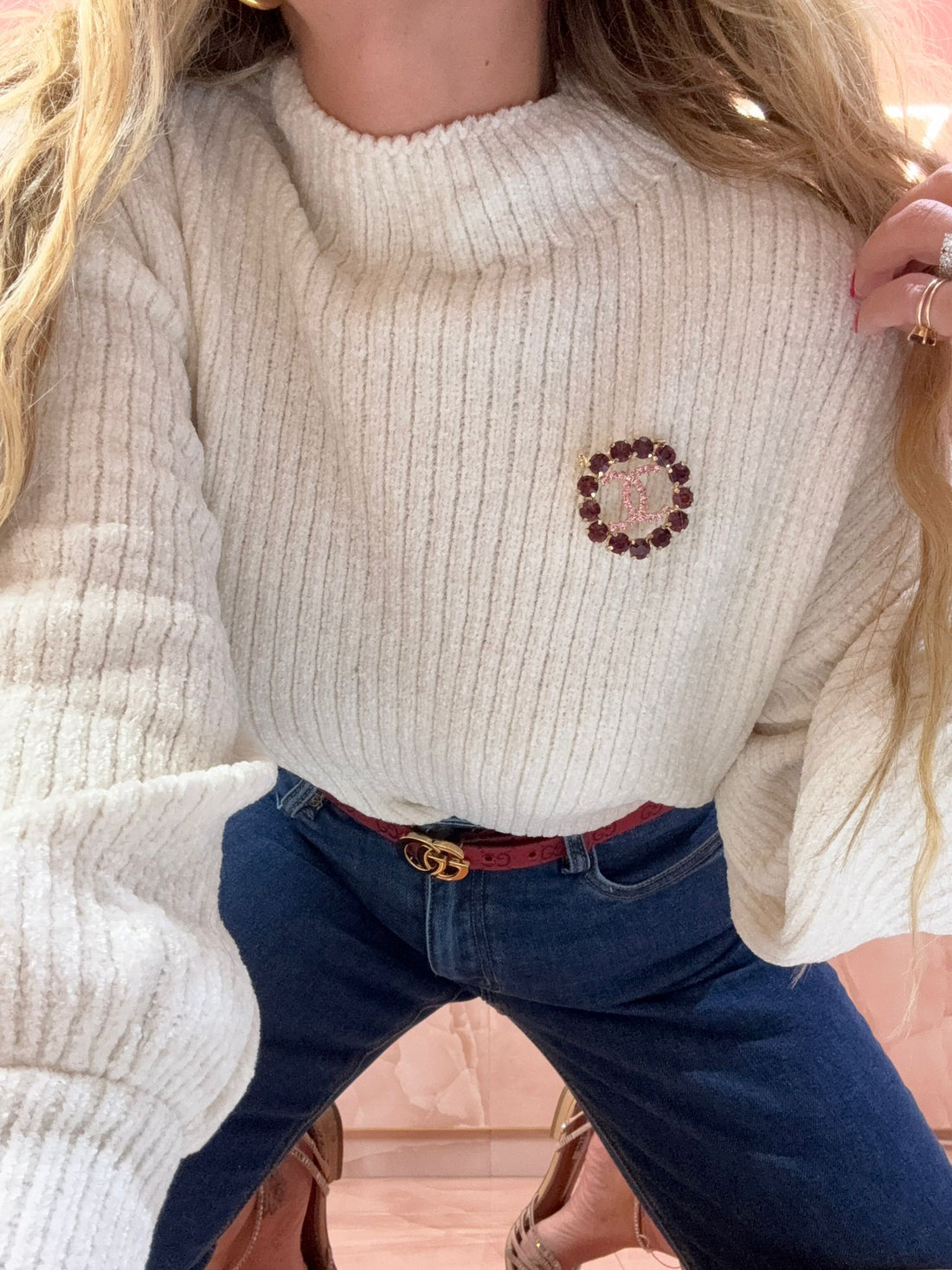 Spilla CC Strass Bordo&