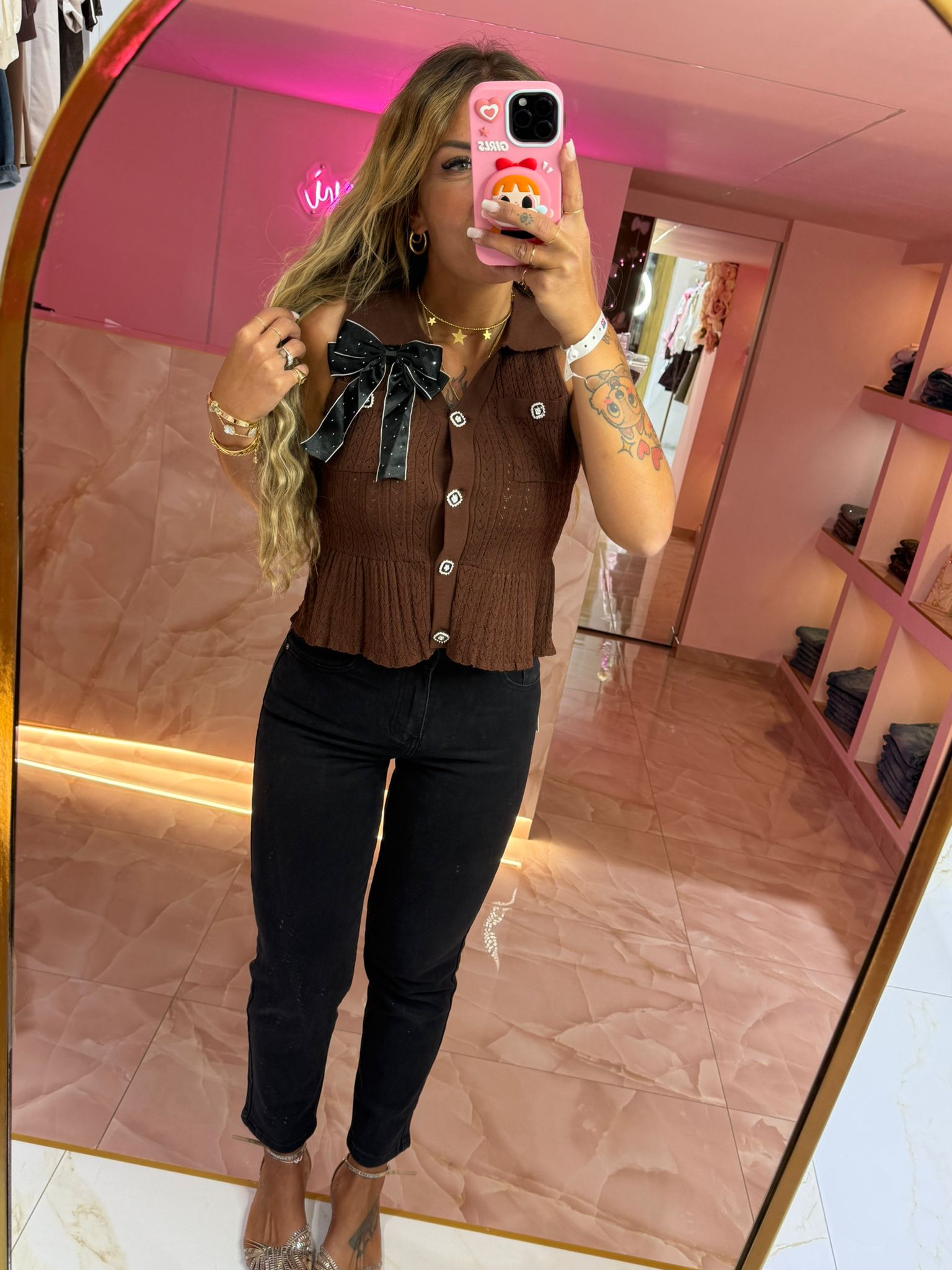 Maglia In Filo Marrone Fiocco ♥