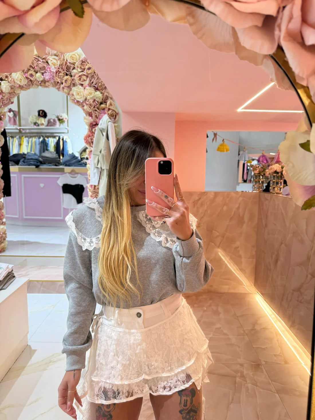 Short Con Gonnellina In Merletto Bianco ♥