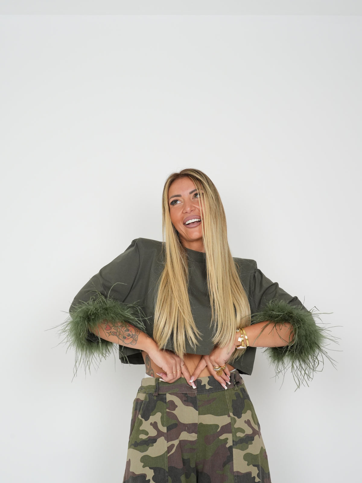 Maglia Piumè Crop Verde Militare ♥