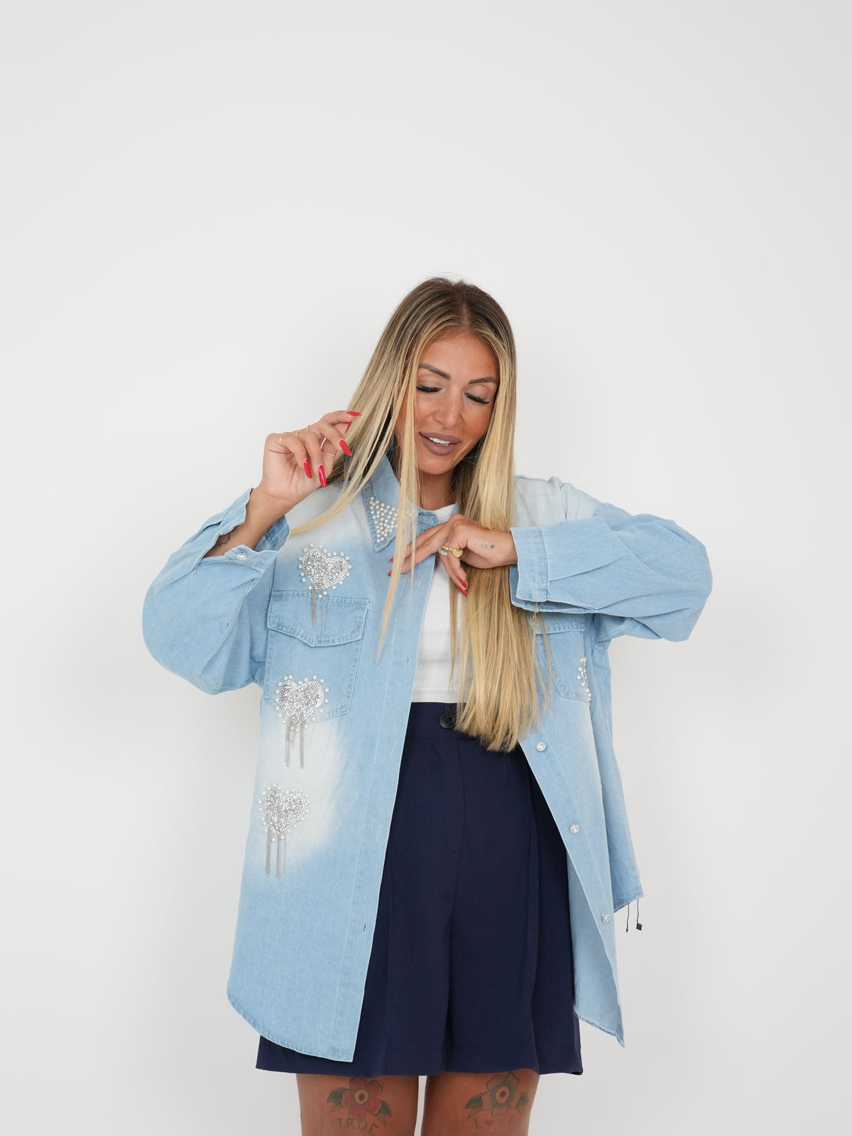 Camicia Denim Cuoricini Strass Assai ♥