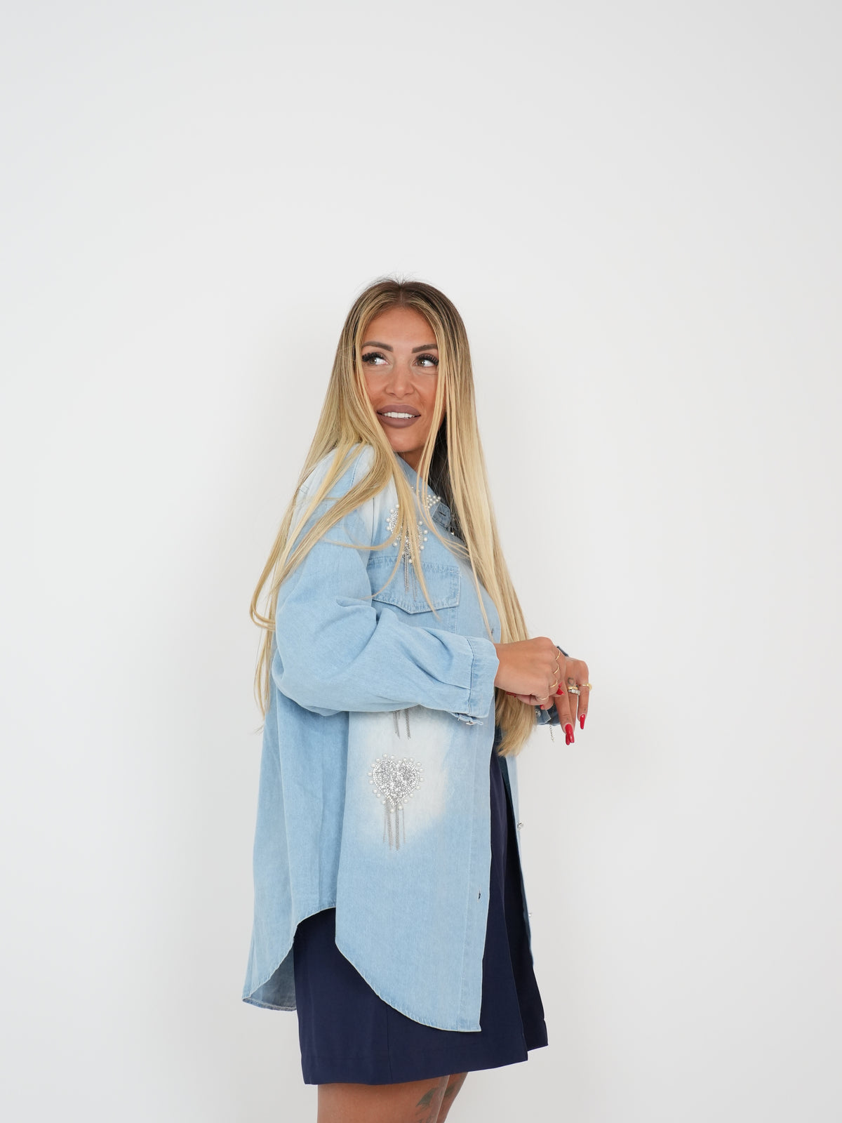 Camicia Denim Cuoricini Strass Assai ♥