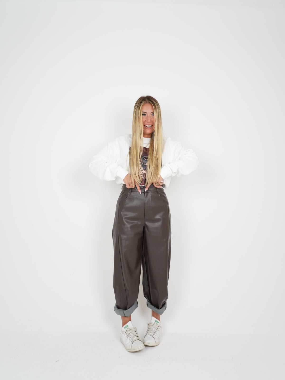 Pantaloni Autumn Check Ecopelle Marrone ♥