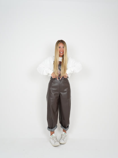 Pantaloni Autumn Check Ecopelle Marrone ♥