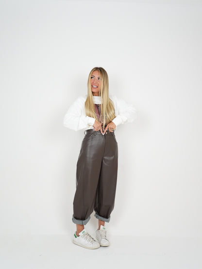 Pantaloni Autumn Check Ecopelle Marrone ♥