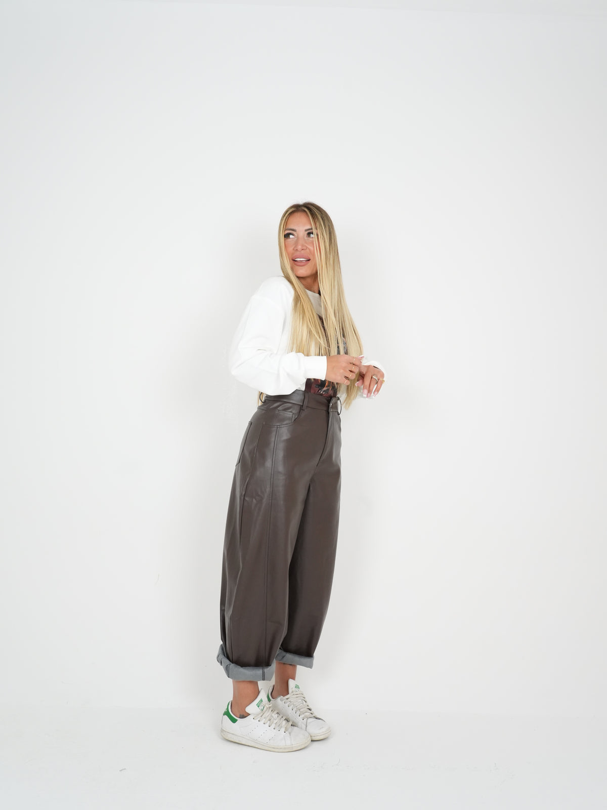 Pantaloni Autumn Check Ecopelle Marrone ♥
