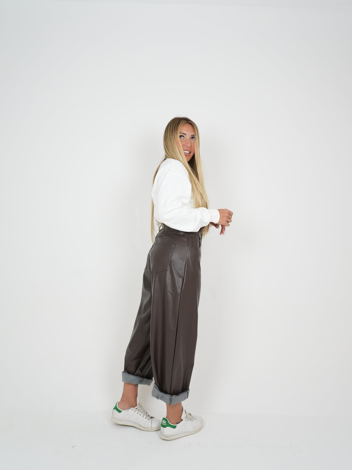 Pantaloni Autumn Check Ecopelle Marrone ♥