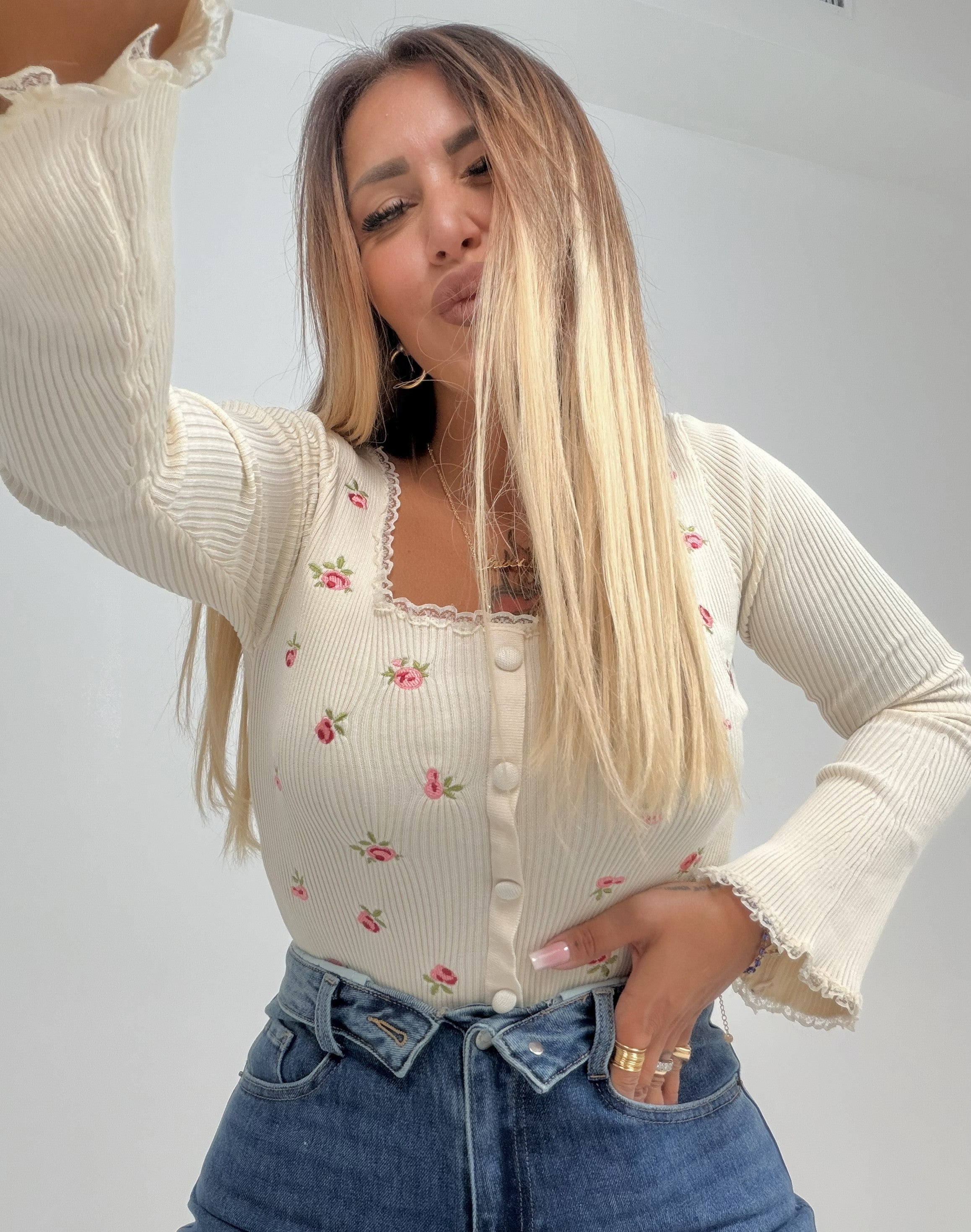Shirt Fiorellini E Bottoncini Crema ♥