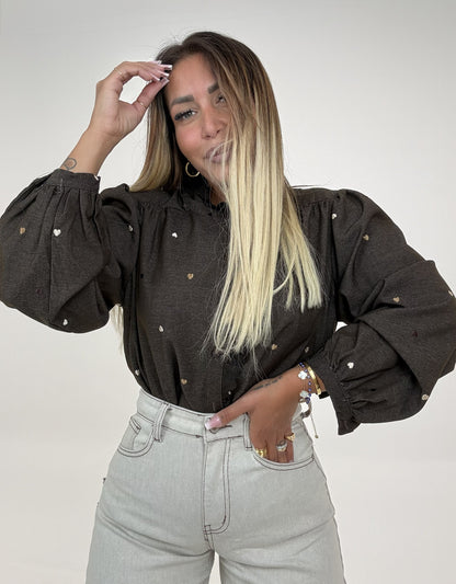 Camicia Cuoricini Merletto Marrò ♥