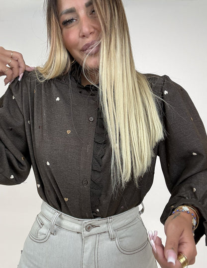 Camicia Cuoricini Merletto Marrò ♥