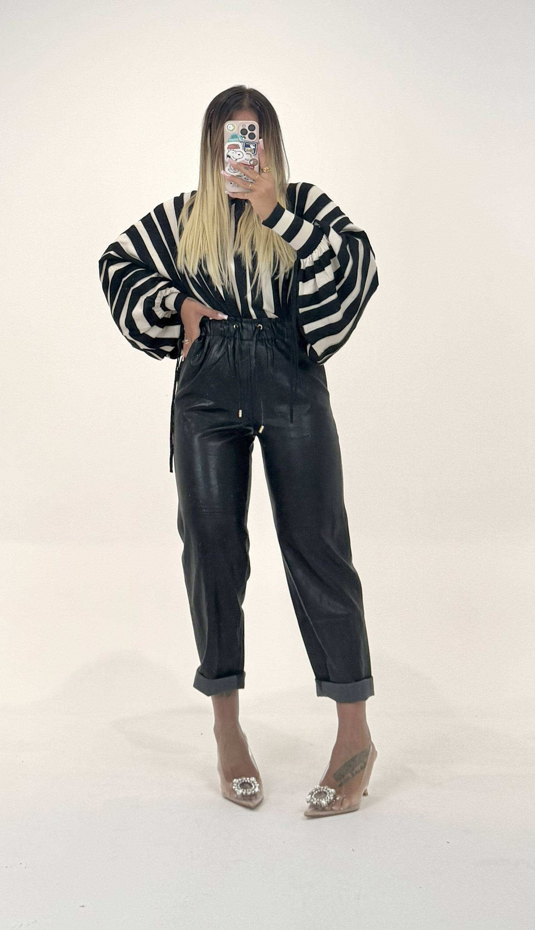 Pantalone Ecopelle Sportivo Nero ♥