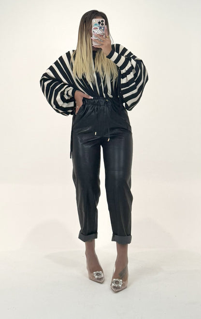 Pantalone Ecopelle Sportivo Nero ♥