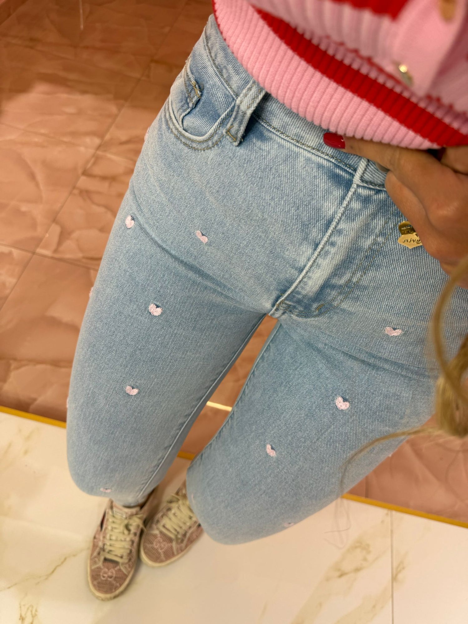 Jeans Diritto Cuoricini Rosa ♥