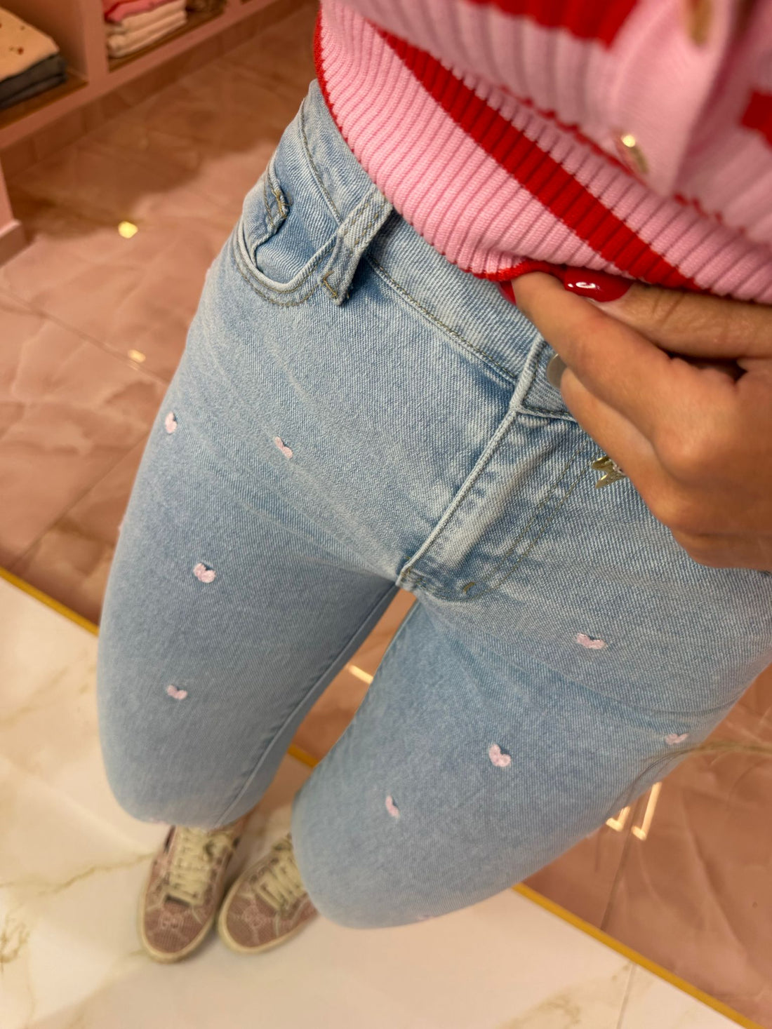 Jeans Diritto Cuoricini Rosa ♥