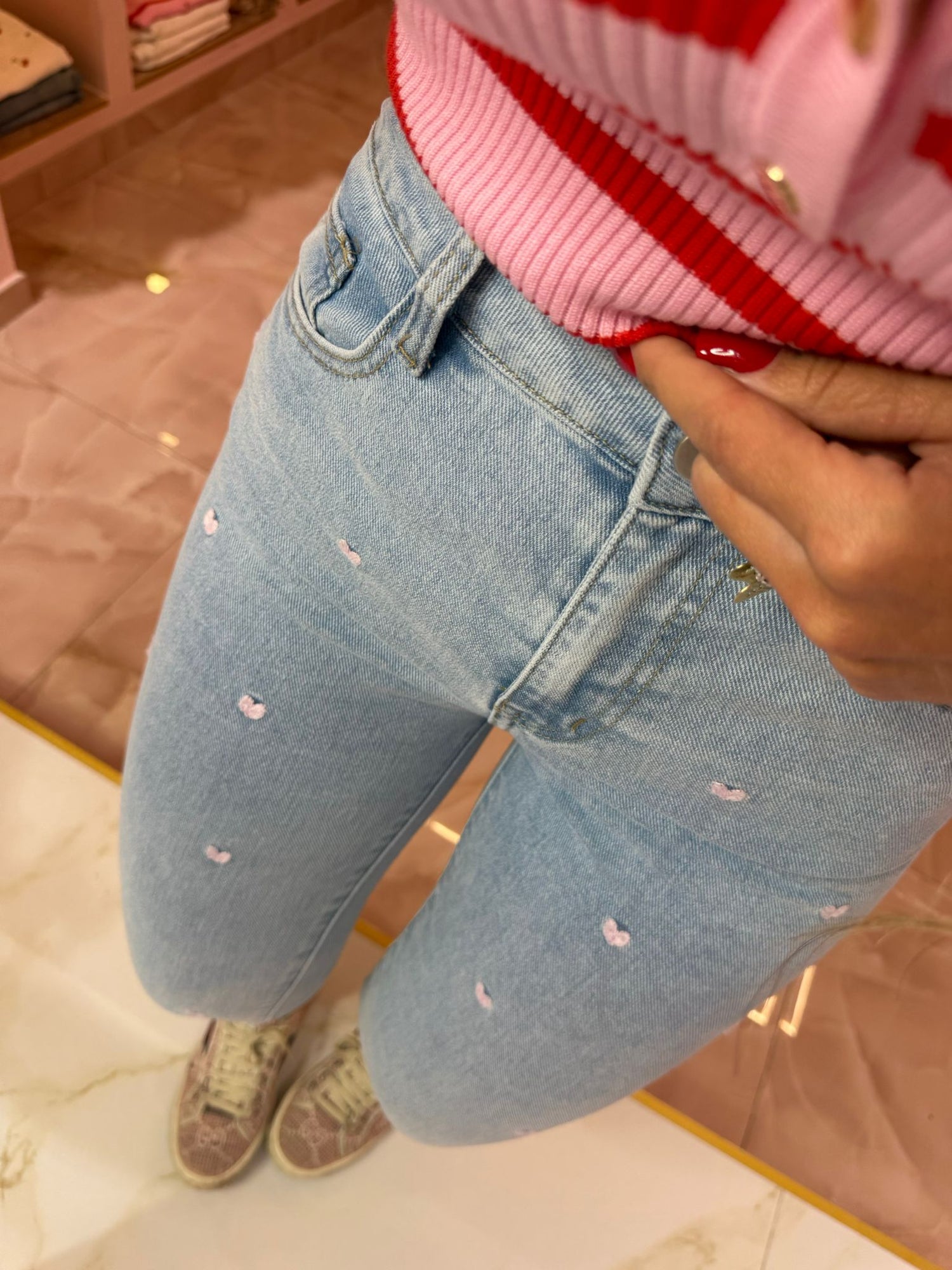 Jeans Diritto Cuoricini Rosa ♥