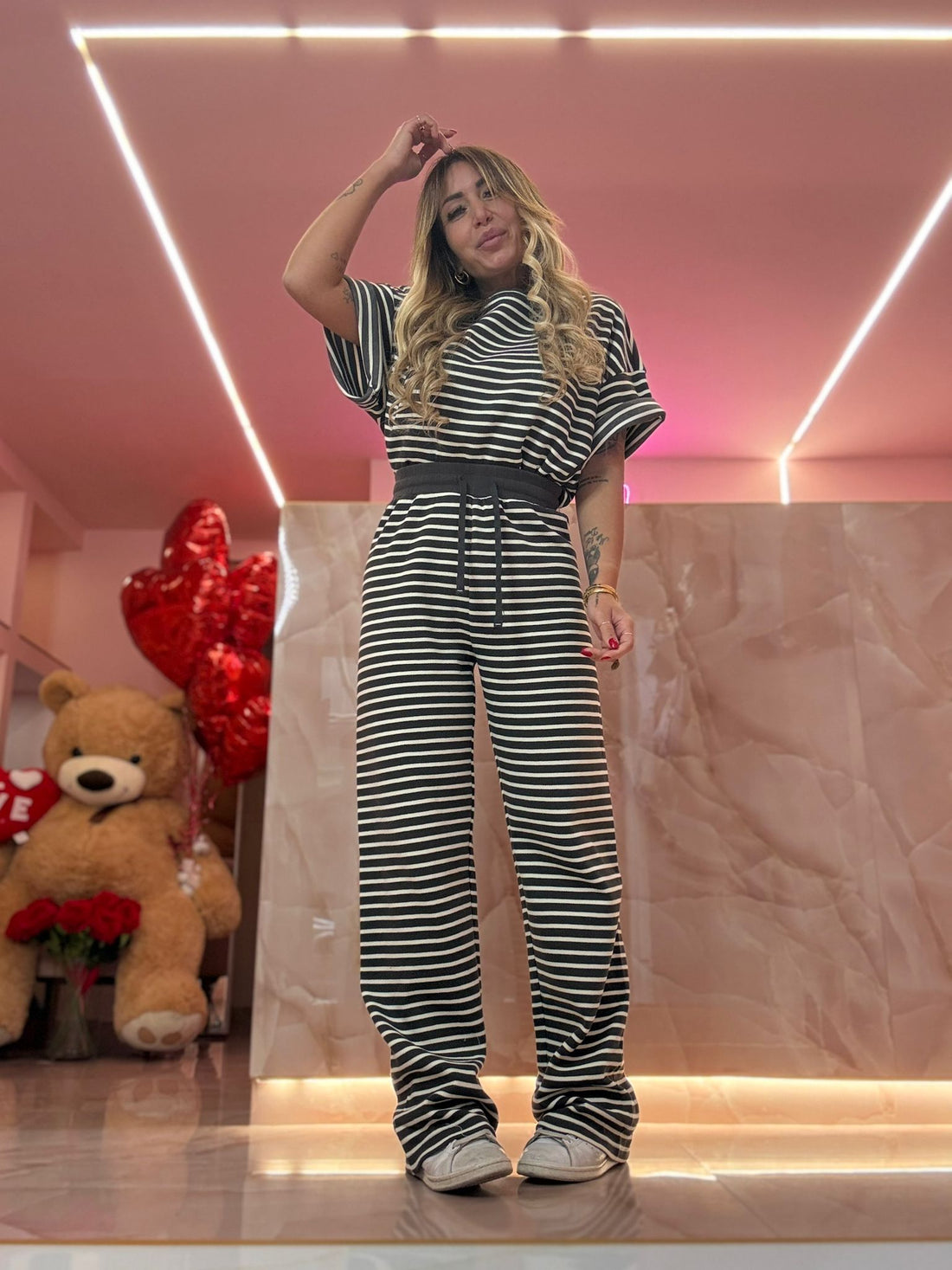 Pantaloni Righe Palazzo Grigio ♥