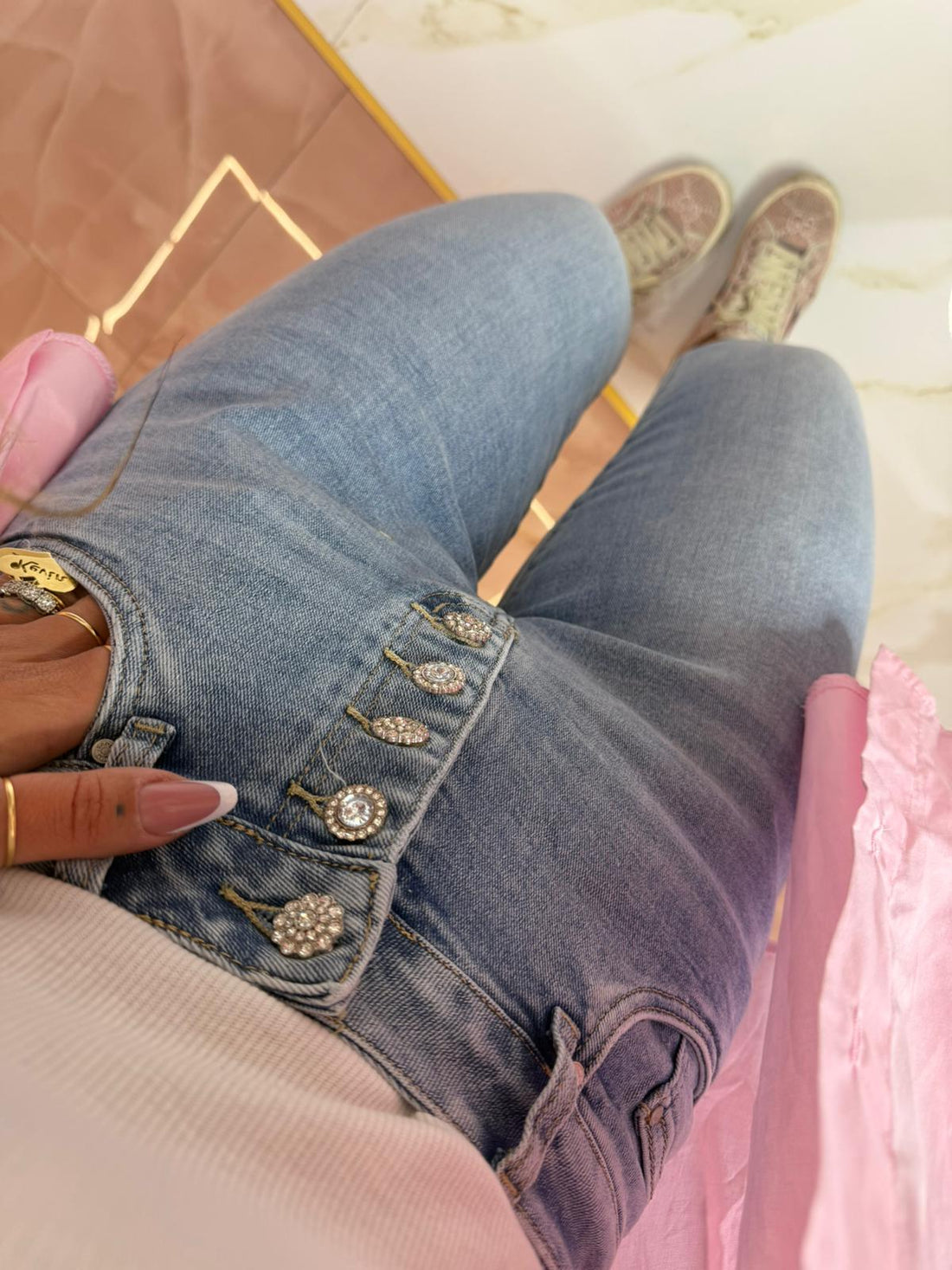 Jeans Bottoni Diamantini ♥