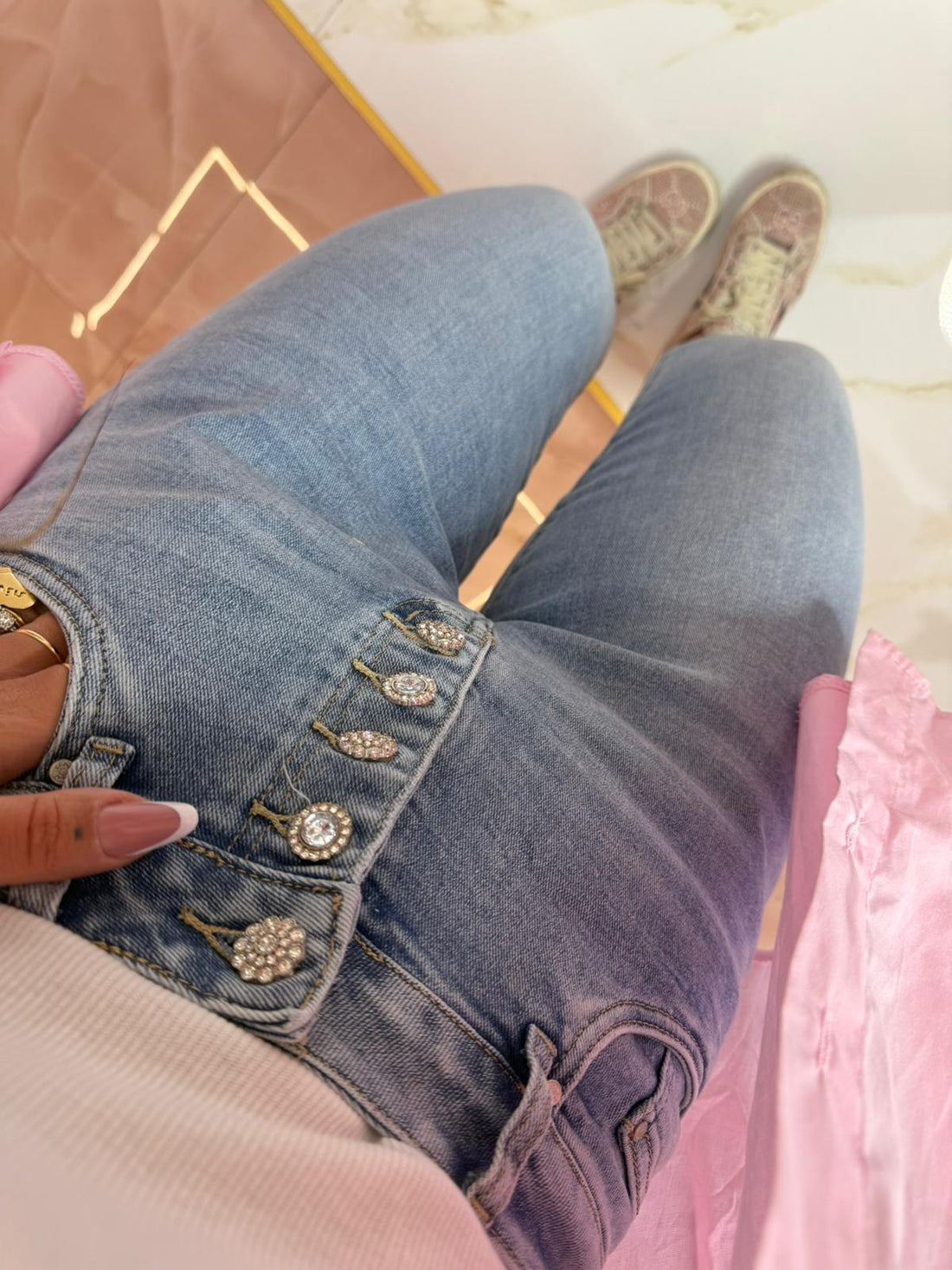 Jeans Bottoni Diamantini ♥