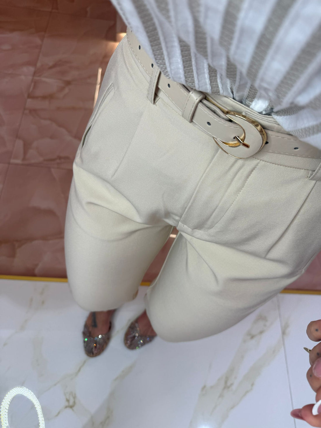 Pantalone Cinturino Rosa Beige ★