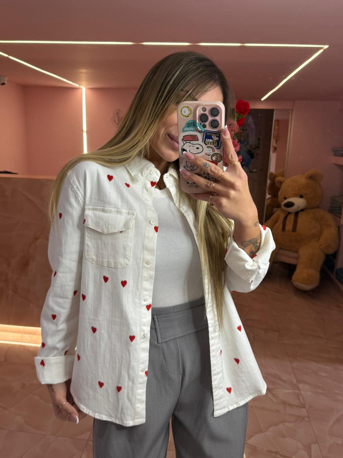 Camicia in Jeans Bianca Cuoricini ♥