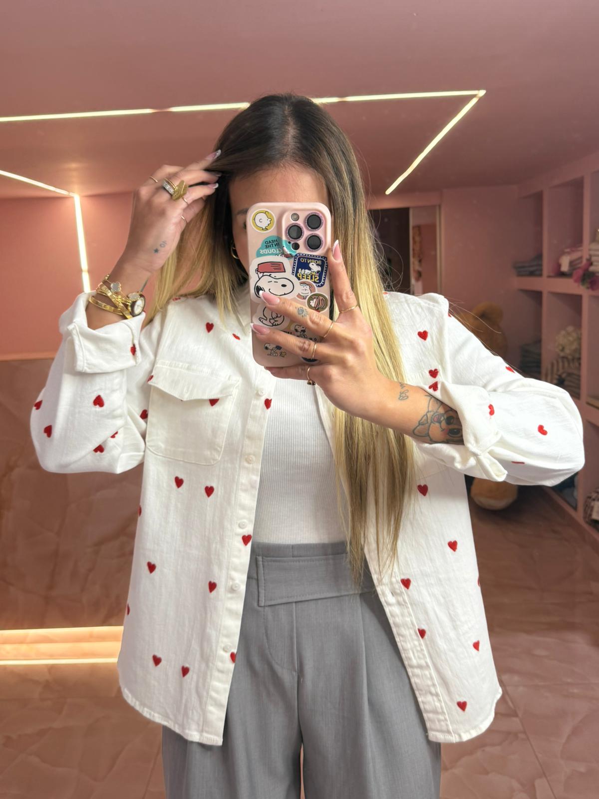 Camicia in Jeans Bianca Cuoricini ♥