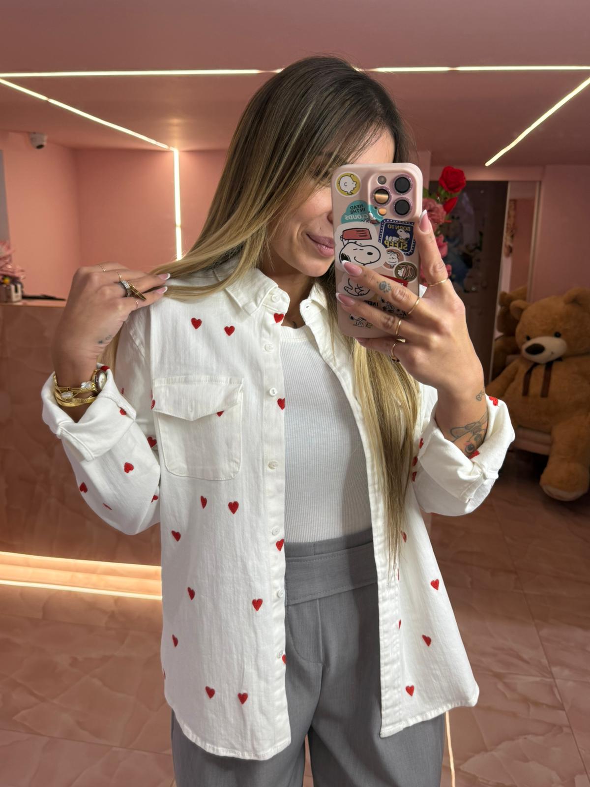 Camicia in Jeans Bianca Cuoricini ♥