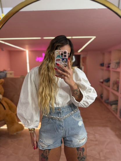 La Camicia Di Jeans Balloon Bianca ♥