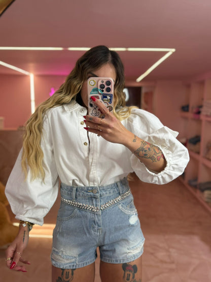 La Camicia Di Jeans Balloon Bianca ♥