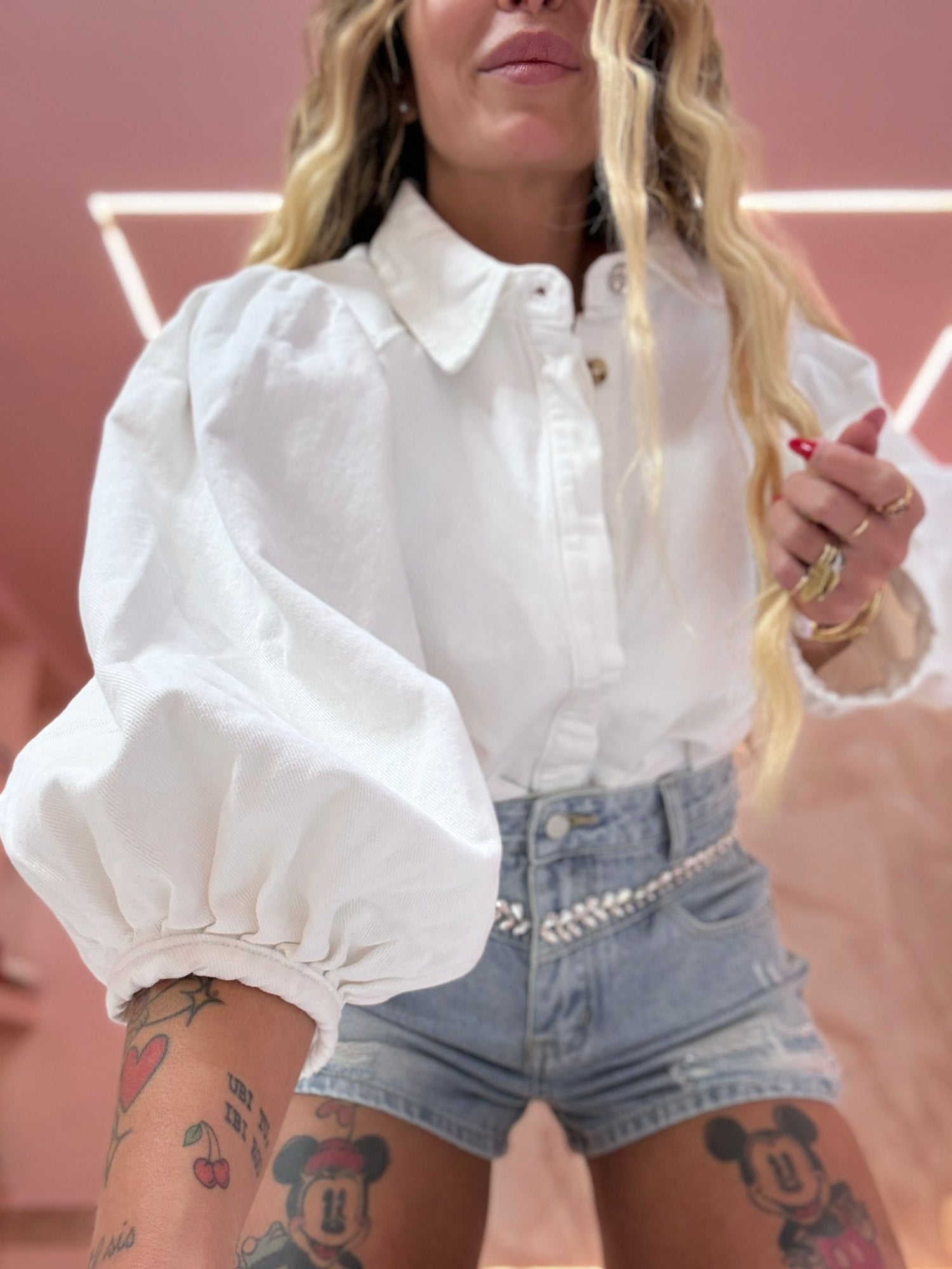 La Camicia Di Jeans Balloon Bianca ♥