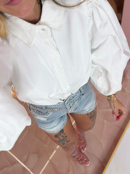 La Camicia Di Jeans Balloon Bianca ♥