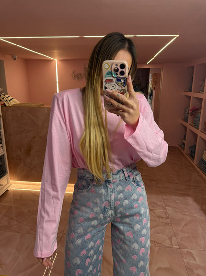 Maglia Lunga Manica Spallina Rosa ♥